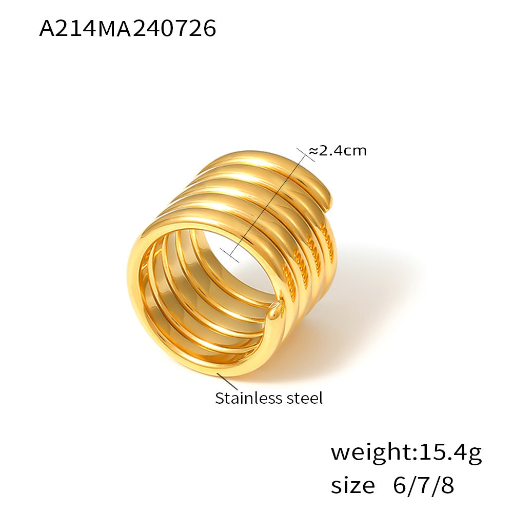 Baroque cross-border new geometric multi-layer winding wide version ring stainless steel plated 18k gold light luxury texture ring