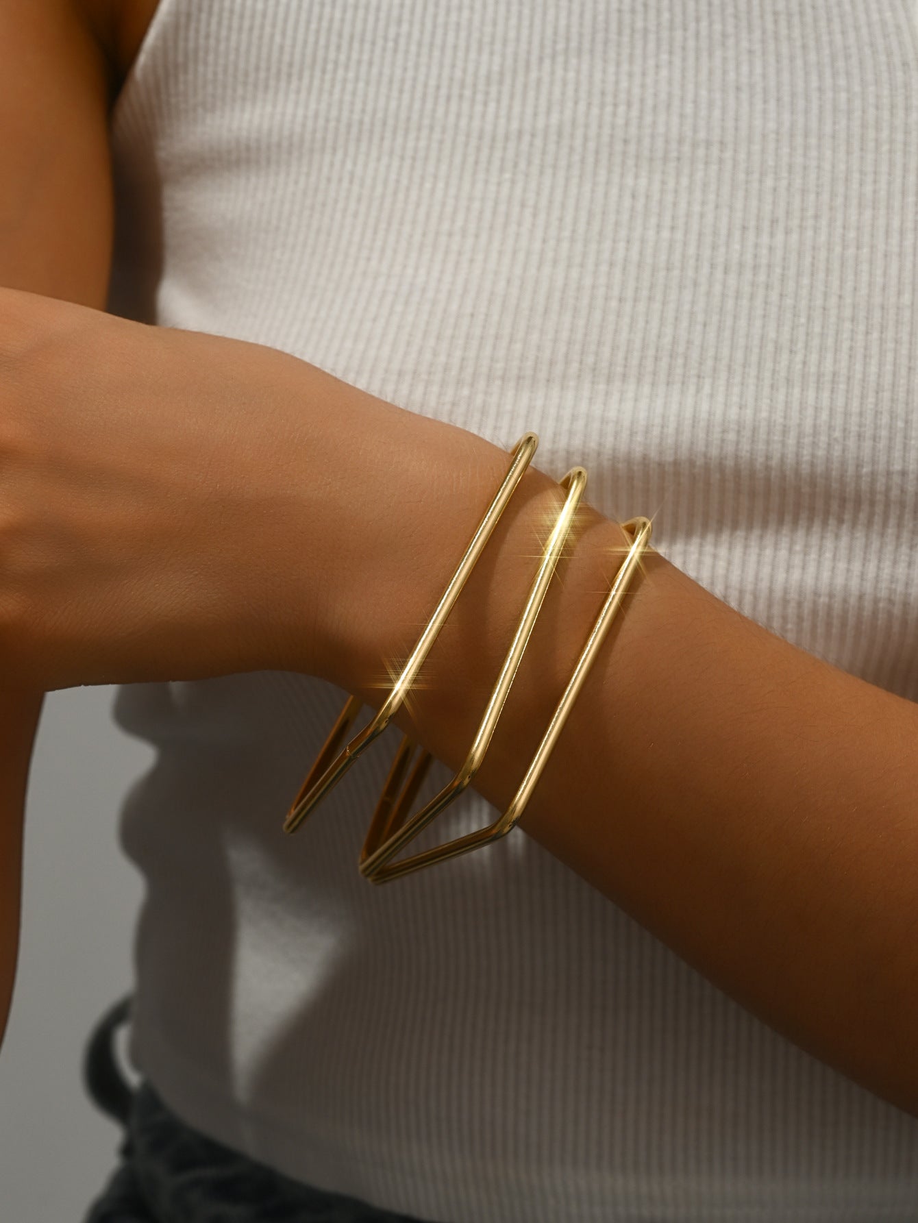 3-Piece Set of European and American Fashion Simple Stylish Generous Elegant Line Square Metal Bracelet Female Wholesale