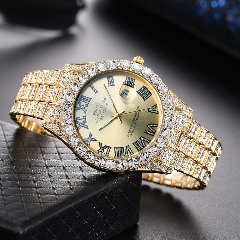 Women's 16-Piece Crystal Watch & Jewelry Set of Various Diamond-Encrusted Watches, Diamond-Shaped Cuban Bracelets and Necklaces