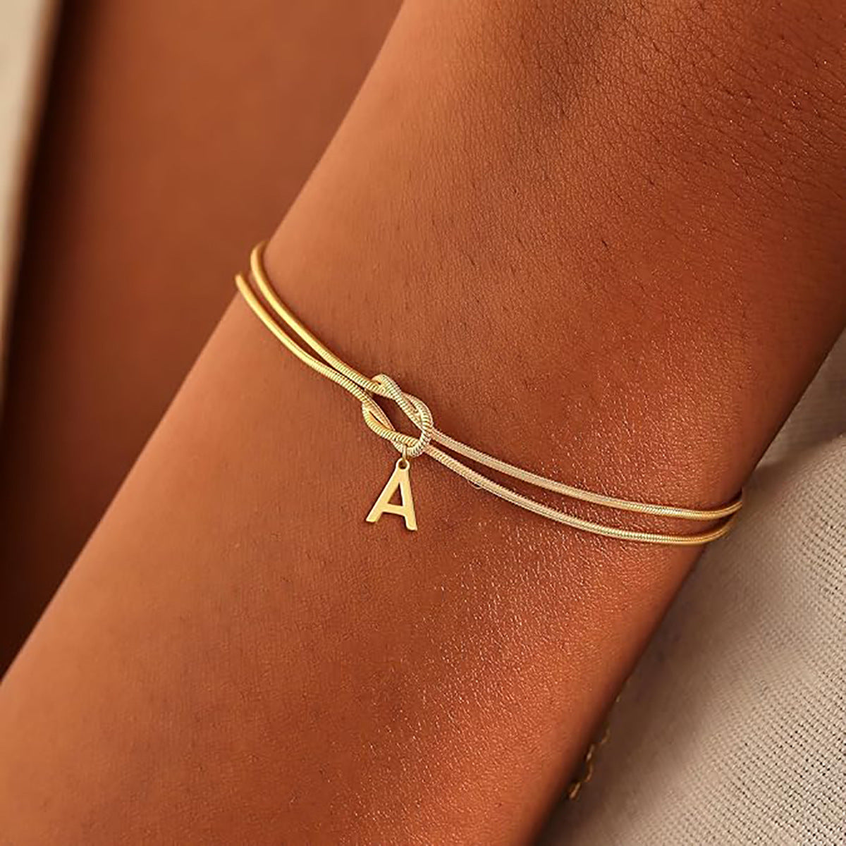 Cross-Border New Simple Titanium Steel 18K Gold English Letter Bracelet Accessible Luxury Versatile Knotted Bracelet Bracelet Jewelry for Women