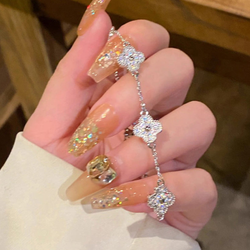 South Korea Ins Zircon Flower Leaf Bracelet Fashion Niche Design Sense Bracelet Light Luxury Shining Silver Bracelet suit