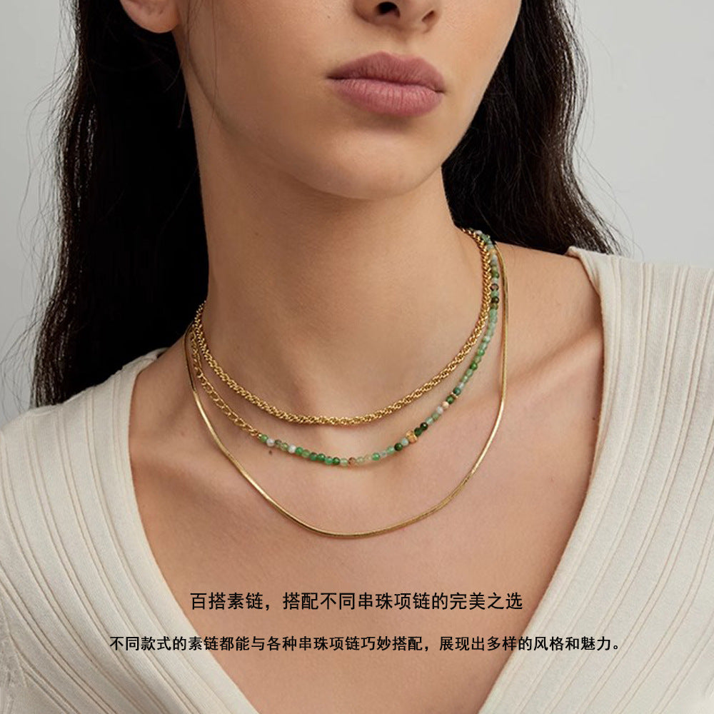 Lishan Versatile Bowknot Accessories Titanium Steel Metal Chain Series Layered Natural Stone Necklace Clavicle Chain for Women