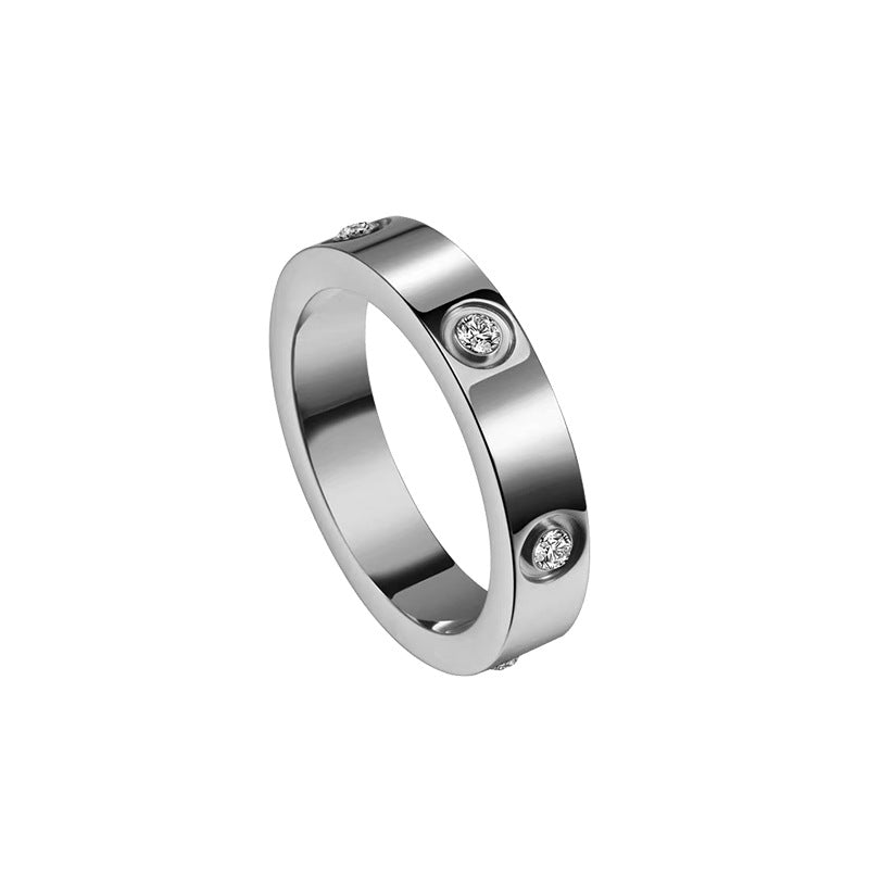 Six-Diamond Zircon Titanium Steel Ring for Women Stainless Steel Plain Ring for Women Accessible Luxury High-End Couple Ring Index Finger Ring