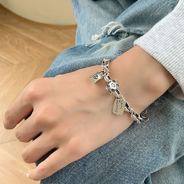 Six-pointed Star Old 925 Sterling Silver Bracelet Women's Autumn and Winter 2025 New Ins Niche Design Cold Style Couple Bracelet