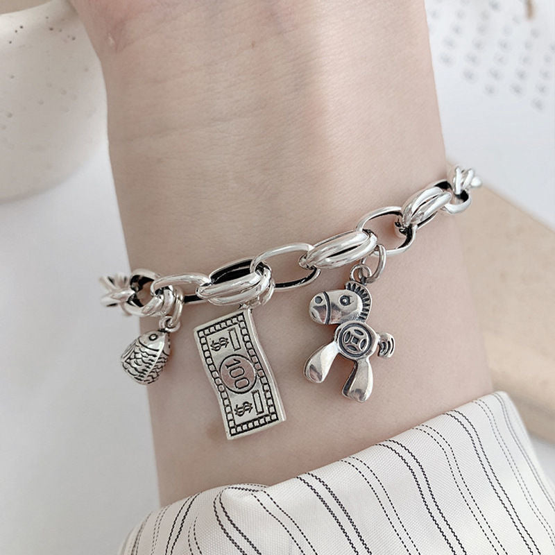 Six-pointed Star Old 925 Sterling Silver Bracelet Women's Autumn and Winter 2025 New Ins Niche Design Cold Style Couple Bracelet