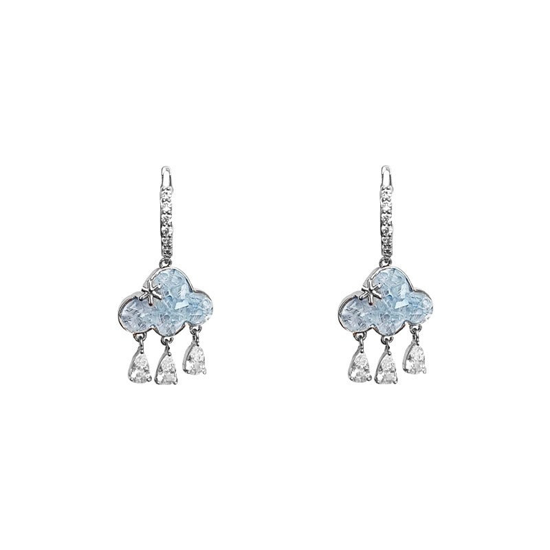 Unique Design Blue Rhinestone Earrings Cloud Tassel Earrings 2024 New Niche Accessible Luxury Versatile Earrings for Women
