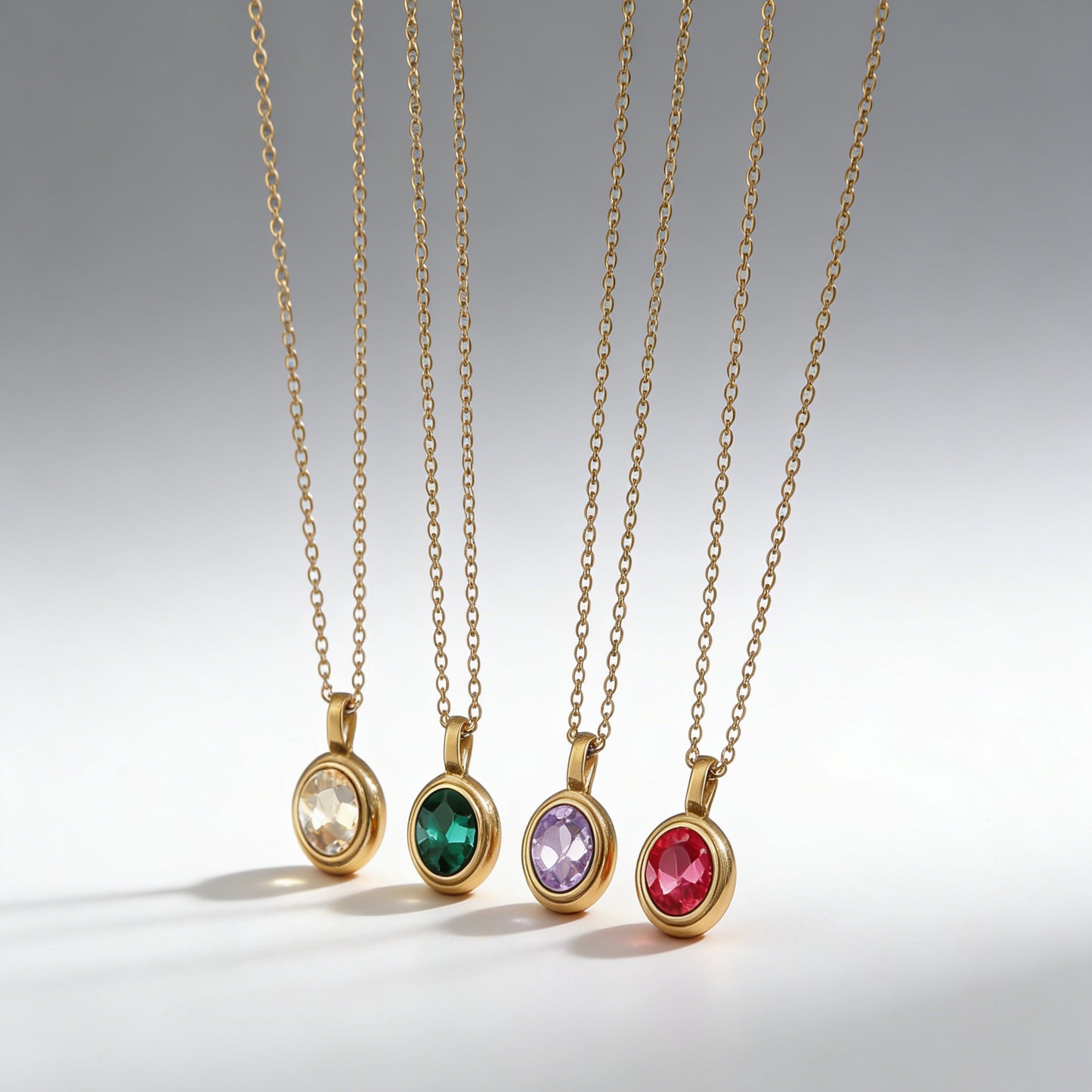Stainless Steel French Style Ins Style Retro Oval Gem Necklace Women's Titanium Steel Light Luxury Niche Design Clavicle Chain
