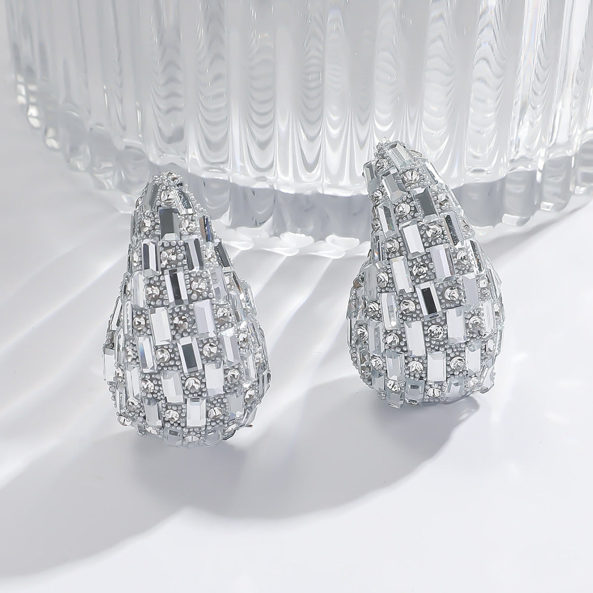 European and American Cross-border New Water Drop Round Stained Glass Full Diamond Light Luxury Earrings Fashion Earrings High-end Earrings for Women