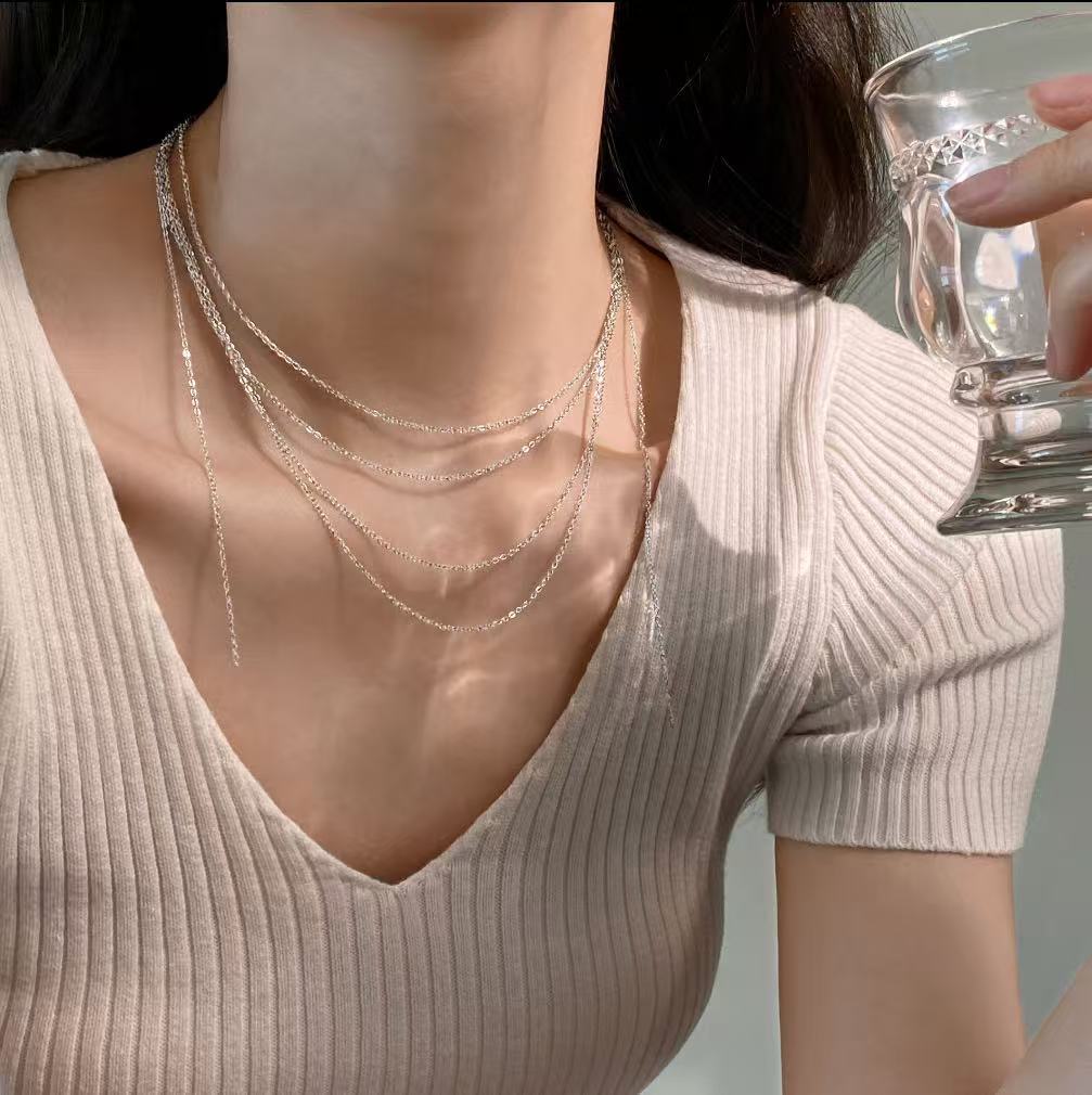 European and American simple versatile thin chain plain chain high temperament necklace clavicle chain women with dress shirt jewelry