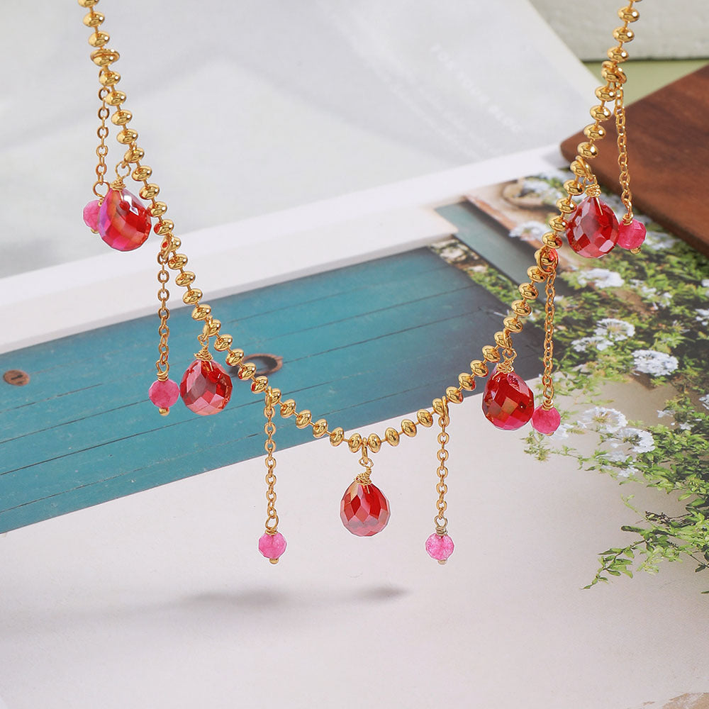 Lishan Versatile Bowknot Accessories Titanium Steel Metal Chain Series Layered Natural Stone Necklace Clavicle Chain for Women