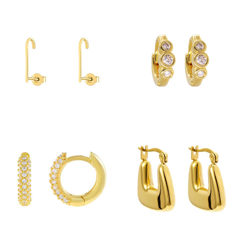 European and American Fashion Hot Style Ins Geometric High-End Retro Earrings French Style Accessible Luxury Stacking Set Earrings Jewelry