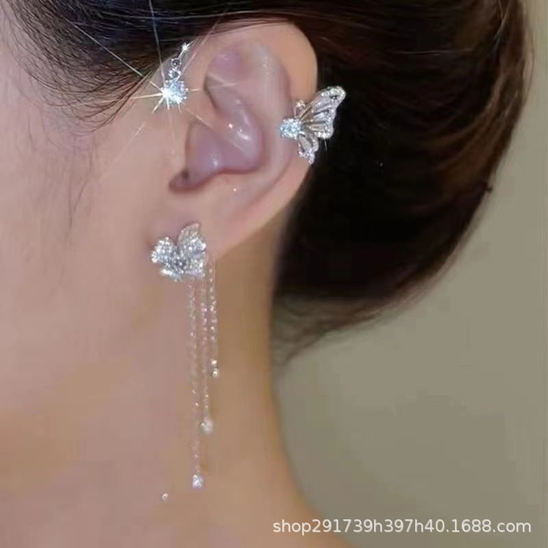 Super fairy Crystal tassel earrings long non-pierced high-grade earrings 2024 new popular niche earrings earrings earrings