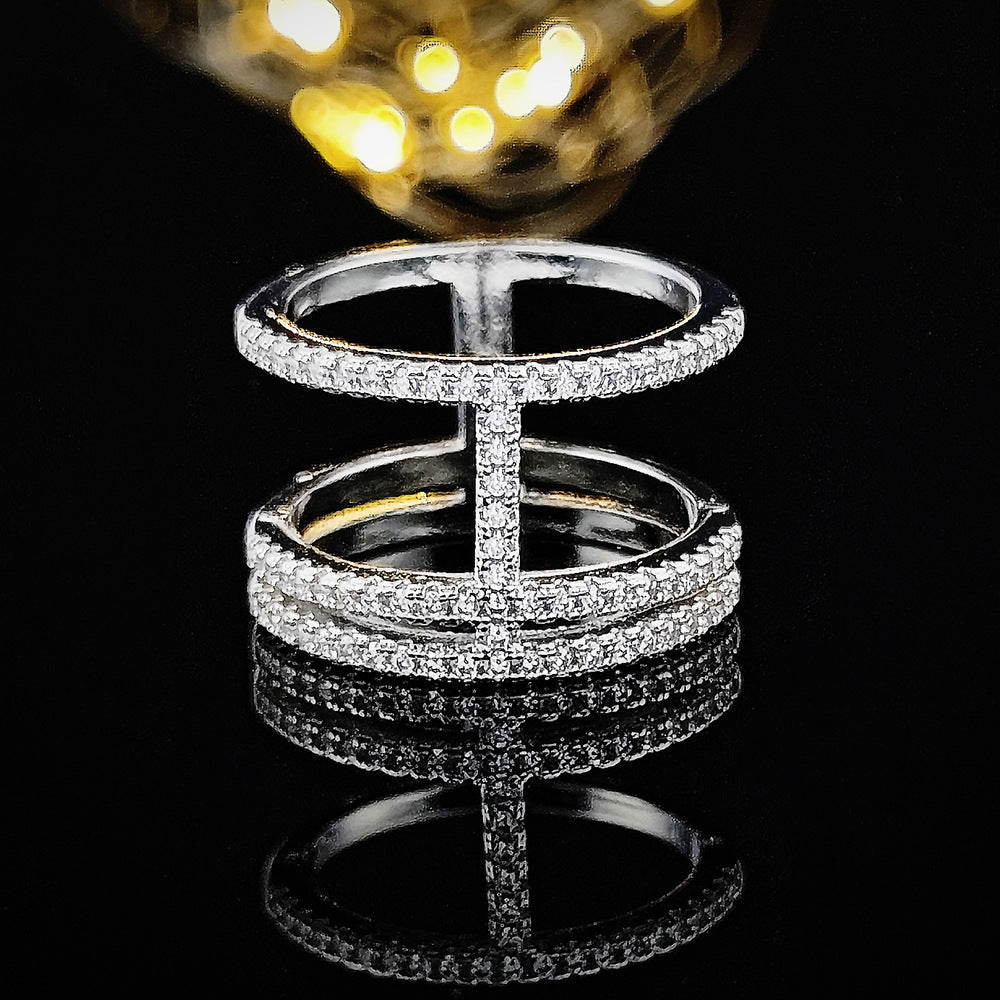 Amazon Supply Hot Selling Creative Irregular Geometric Hollow Women's Aaa Zircon Ring in stock R4875