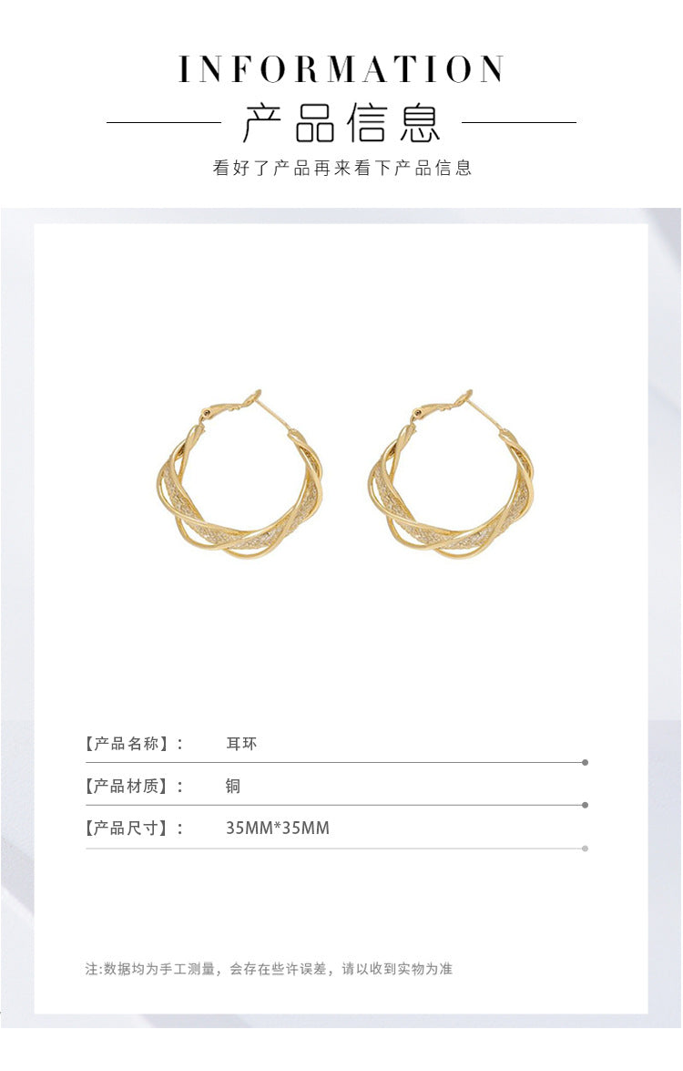 European and American New Full Diamond Circle Earrings Niche Light Luxury Design Sense Earrings Female Temperament Exaggerated Circle Fashion Earrings