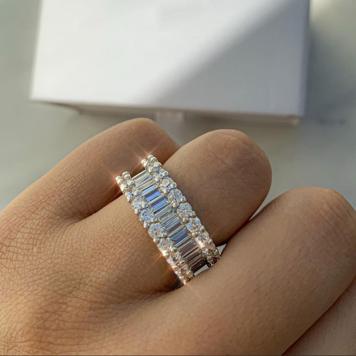 Luxury multi-row 3A zircon micro-inlaid full diamond ring eternal ring jewelry phantom r4575