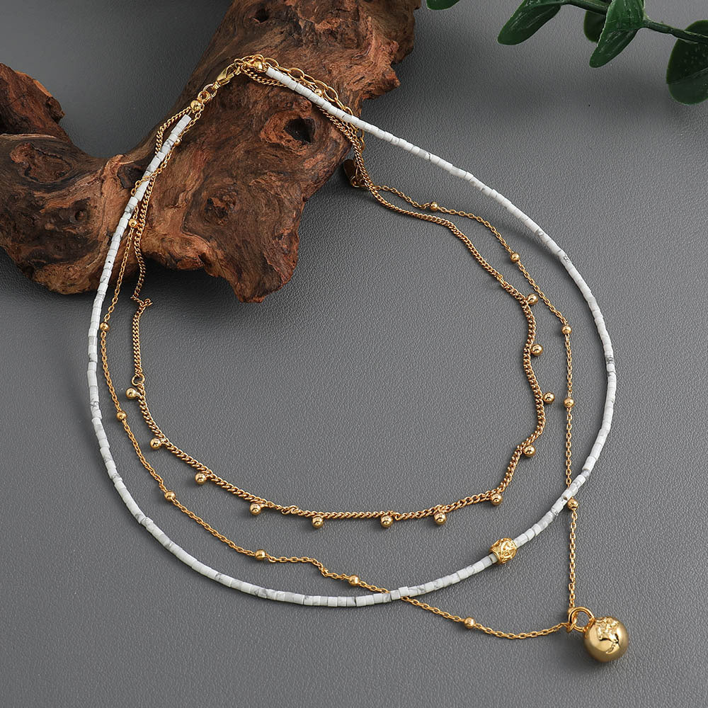 Lishan Versatile Bowknot Accessories Titanium Steel Metal Chain Series Layered Natural Stone Necklace Clavicle Chain for Women
