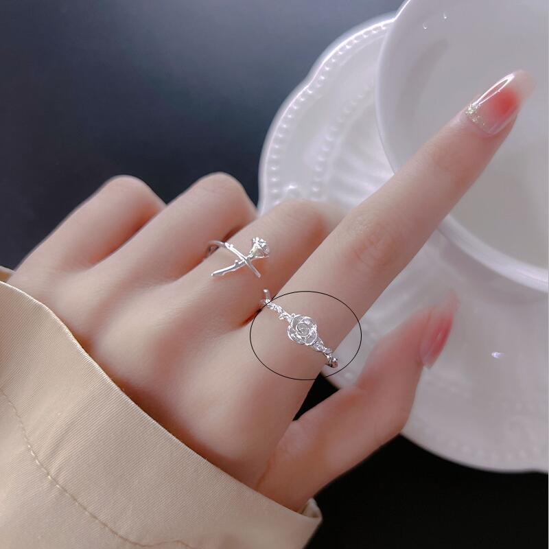 Thorn Rose Ring Women's ins Niche Design High-end Light Luxury Plain Silver Exquisite Sweet Adjustable Diet Ring