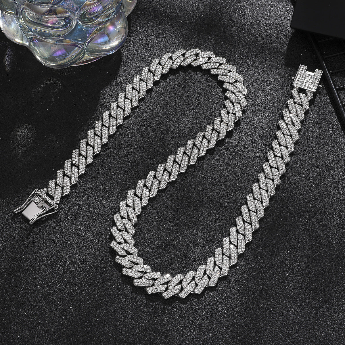 Women's 16-Piece Crystal Watch & Jewelry Set of Various Diamond-Encrusted Watches, Diamond-Shaped Cuban Bracelets and Necklaces
