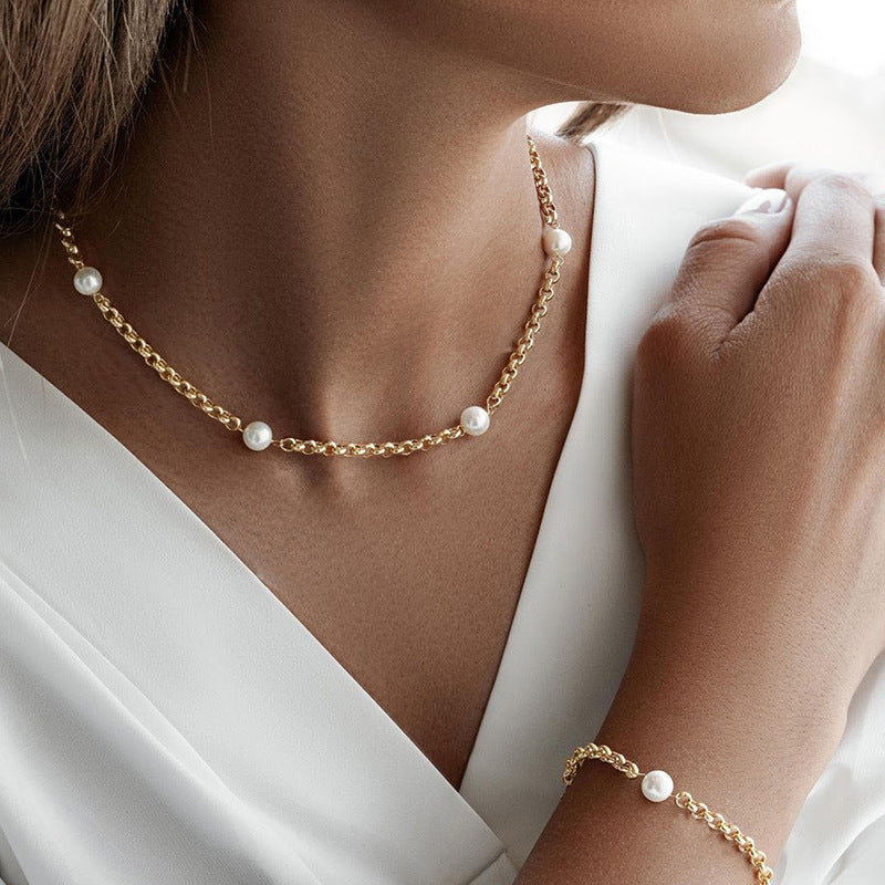 Imitation Pearl Necklace Wholesale European and American Cross-Border Fashion Retro Jewelry Women's Accessible Luxury Niche High-End Choker Necklace