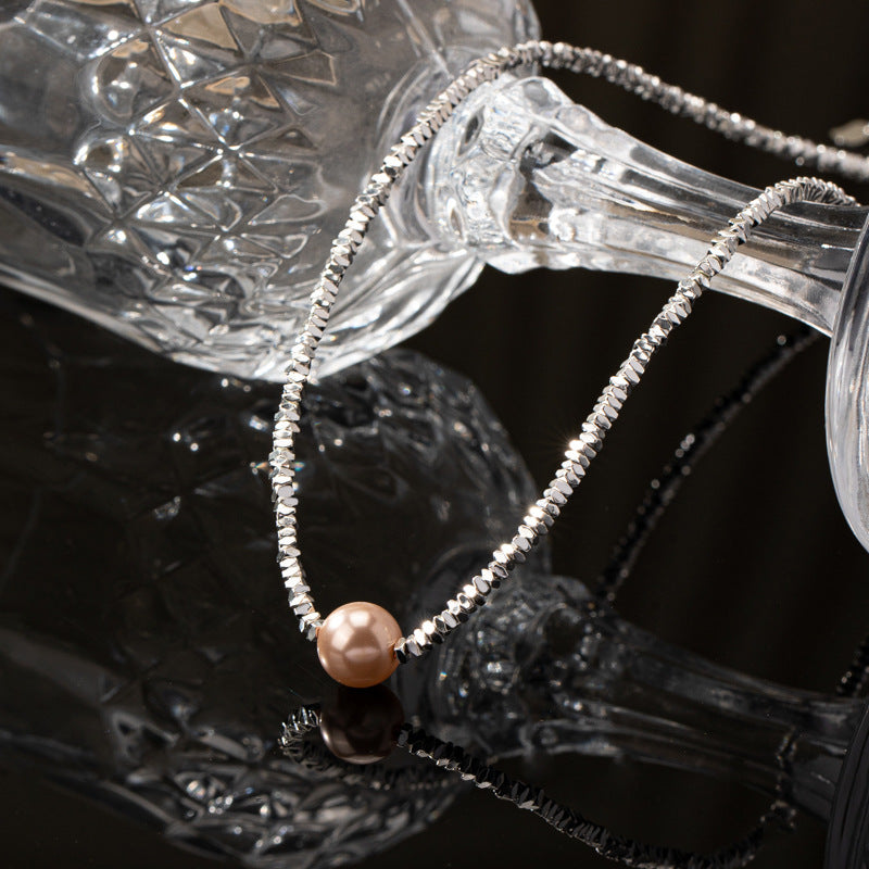 Light Luxury Women's Broken Silver Several Two Shijia Crystal Pearl Passepartout Clavicle Chain Niche Design Ins Trendy New All-Match