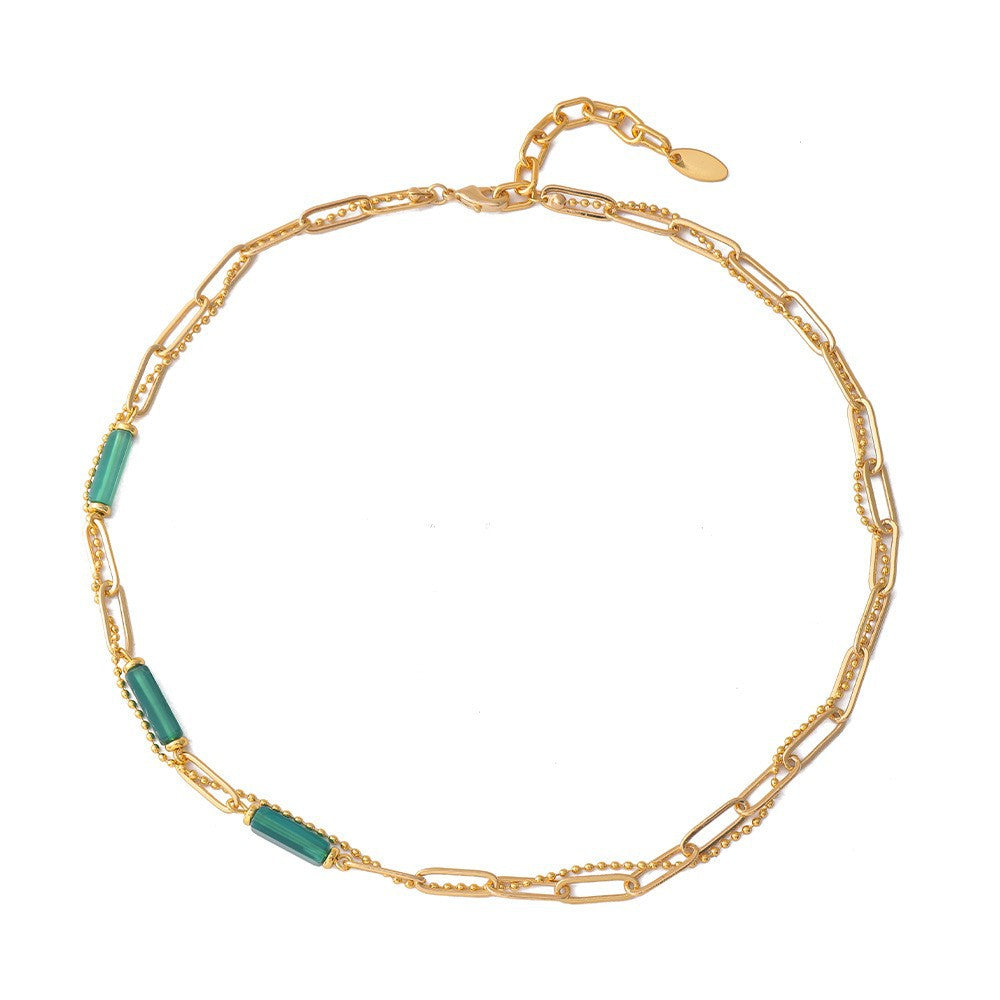 Lishan Versatile Bowknot Accessories Titanium Steel Metal Chain Series Layered Natural Stone Necklace Clavicle Chain for Women
