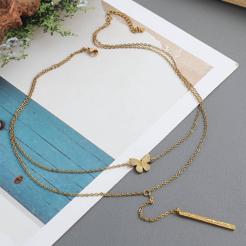 Lishan Versatile Bowknot Accessories Titanium Steel Metal Chain Series Layered Natural Stone Necklace Clavicle Chain for Women