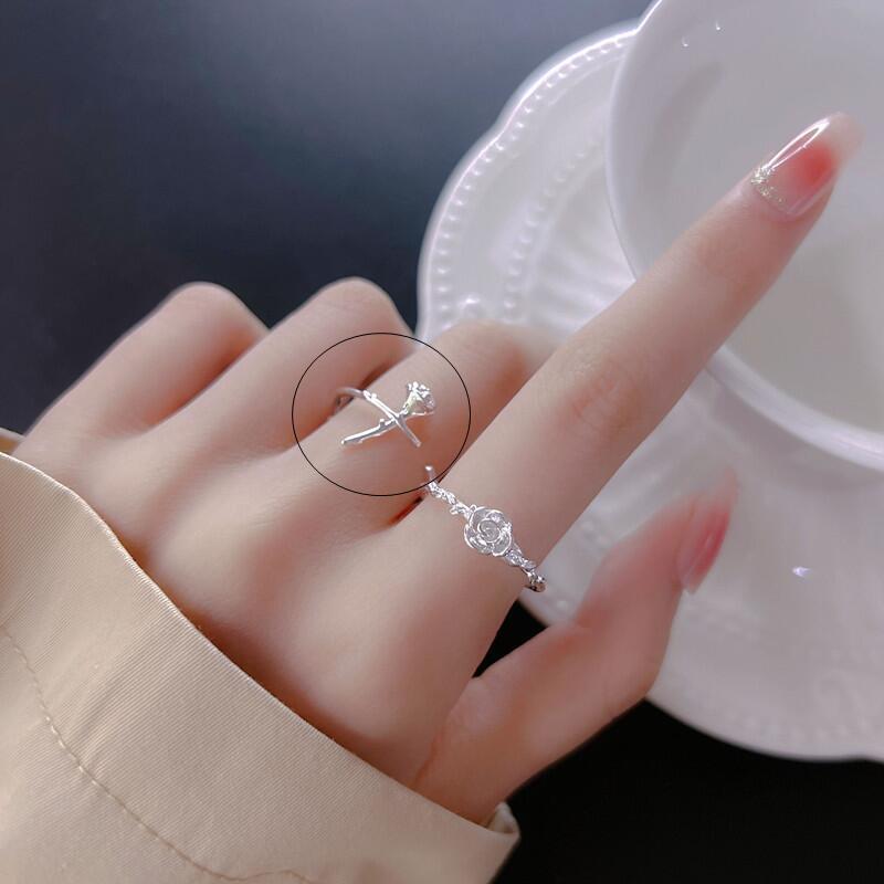 Thorn Rose Ring Women's ins Niche Design High-end Light Luxury Plain Silver Exquisite Sweet Adjustable Diet Ring