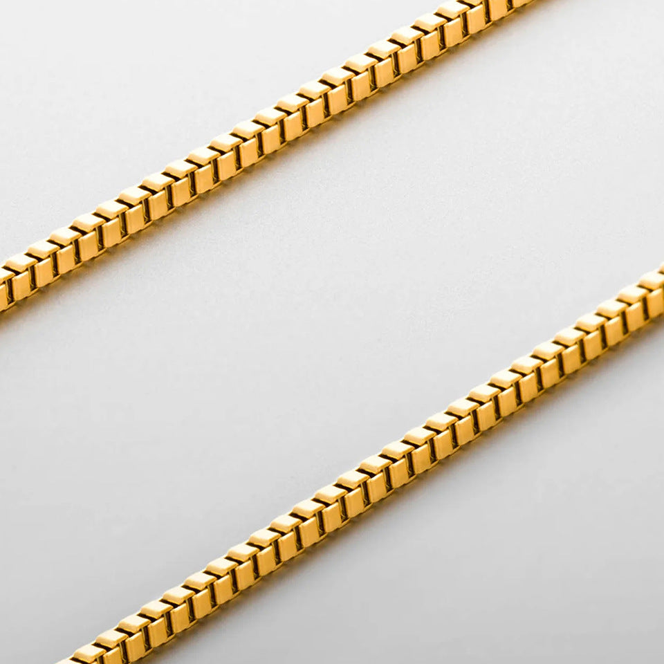 Cross-border New Entry Luxury Stainless Steel Box Chain Necklace Clavicle Chain Personalized Trendy Personalized All-match Jewelry