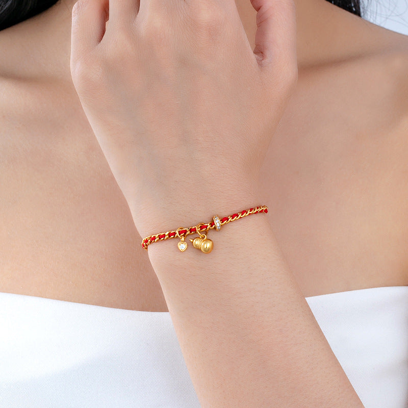 Ancient Sand Gold Bracelet, Light Luxury and High-End Feeling, Gourd Small Red Rope Braided Bracelet Accessories, Female Internet Celebrity Jewelry Wholesale