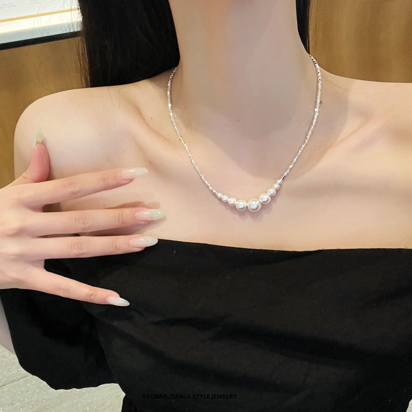 Broken Silver Pearl Necklace Women's Popular Accessible Luxury Niche Versatile Jewelry Design Clavicle Chain High-End Neck Necklace Accessories