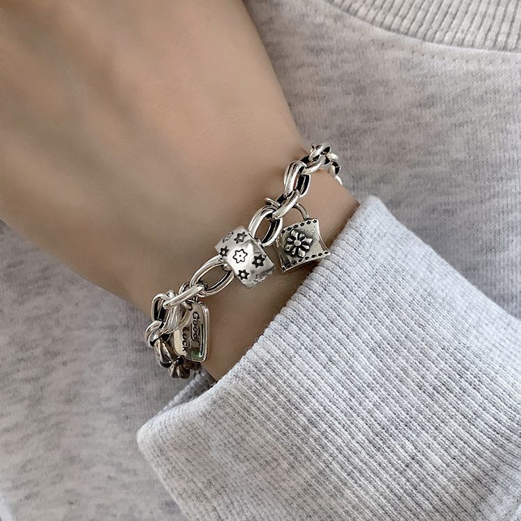 Six-pointed Star Old 925 Sterling Silver Bracelet Women's Autumn and Winter 2025 New Ins Niche Design Cold Style Couple Bracelet