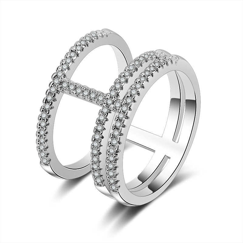 Amazon Supply Hot Selling Creative Irregular Geometric Hollow Women's Aaa Zircon Ring in stock R4875
