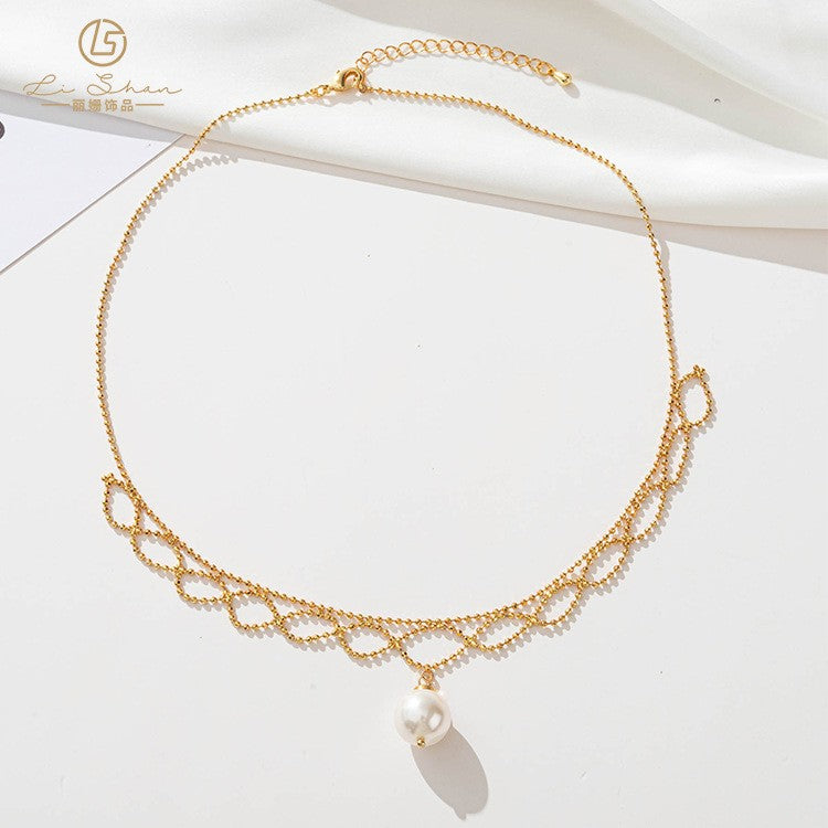 Lishan Versatile Bowknot Accessories Titanium Steel Metal Chain Series Layered Natural Stone Necklace Clavicle Chain for Women