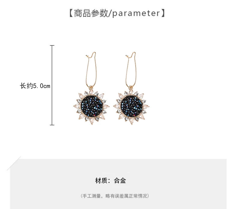 Autumn and Winter Earrings Korean Style Zircon Full Diamond Sunflower Hoop Earrings Design Trendy Internet Celebrity Earrings for Women Sparkling Diamond Circle