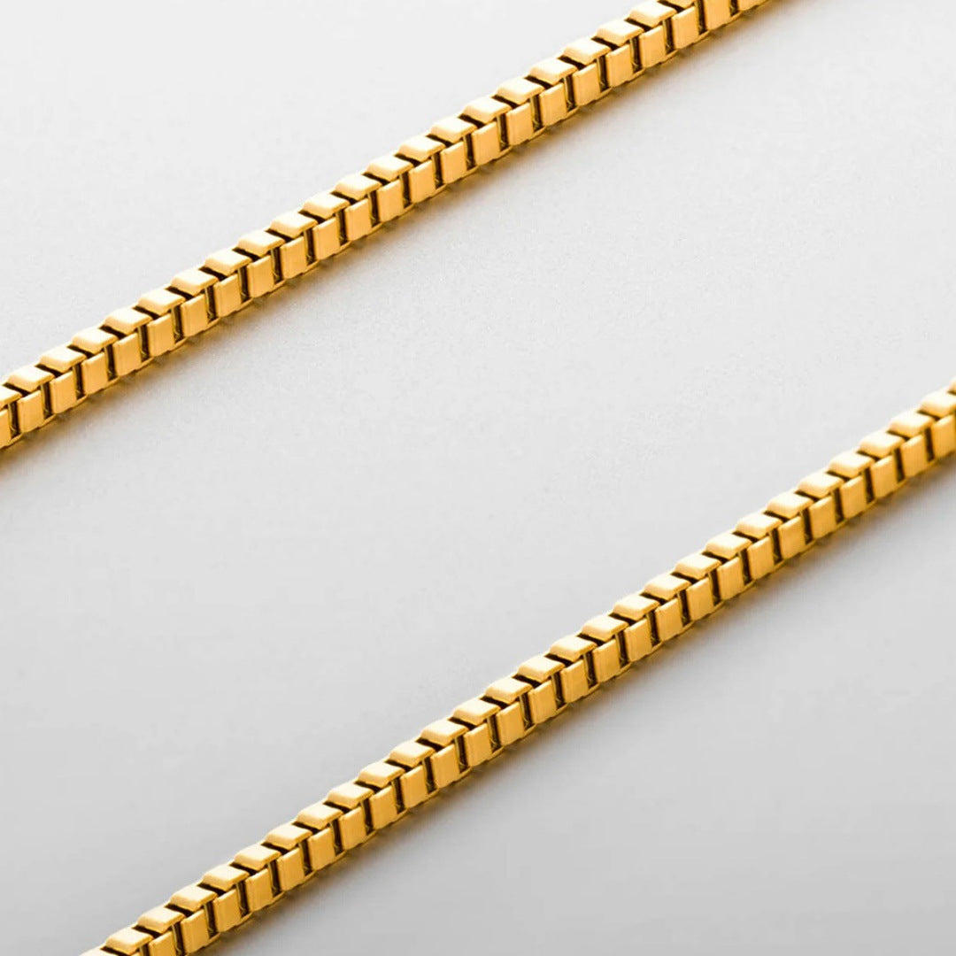 Cross-border New Entry Luxury Stainless Steel Box Chain Necklace Clavicle Chain Personalized Trendy Personalized All-match Jewelry