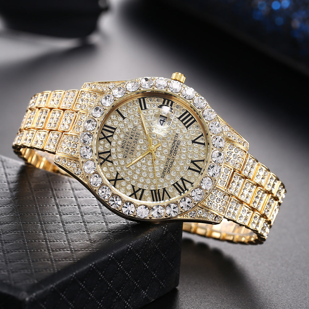Women's 16-Piece Crystal Watch & Jewelry Set of Various Diamond-Encrusted Watches, Diamond-Shaped Cuban Bracelets and Necklaces