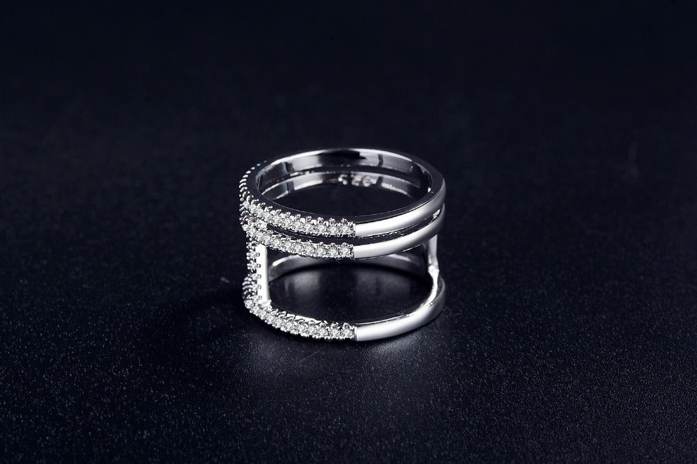 Amazon Supply Hot Selling Creative Irregular Geometric Hollow Women's Aaa Zircon Ring in stock R4875