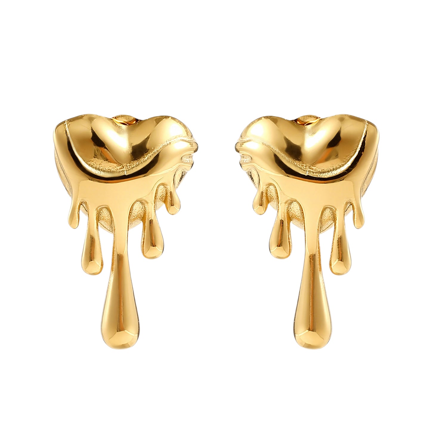 European and American Niche Design Melting Heart Earrings, Light Luxury Gold Lava Drop Heart-Shaped Earrings, Unique and Bold