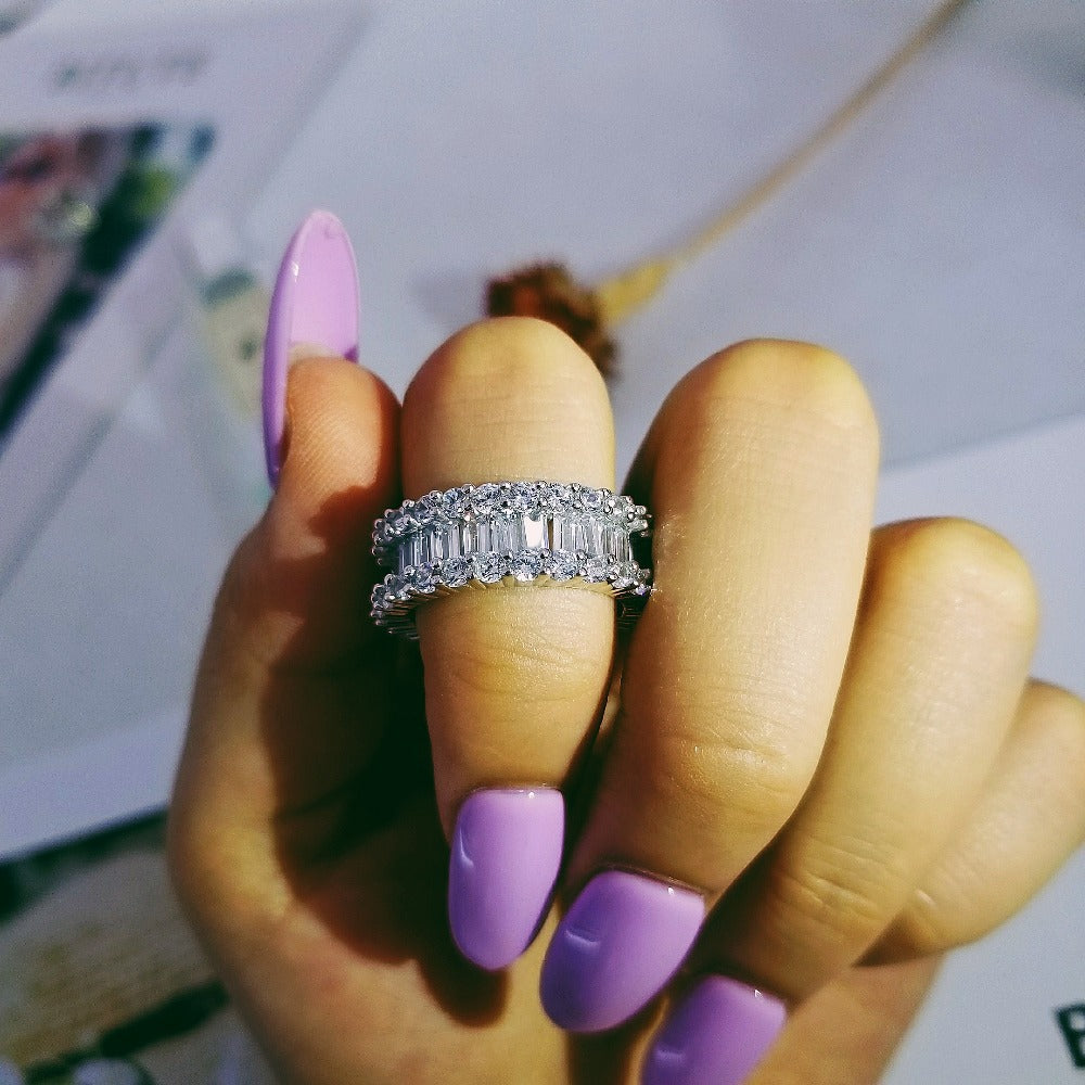 Luxury multi-row 3A zircon micro-inlaid full diamond ring eternal ring jewelry phantom r4575