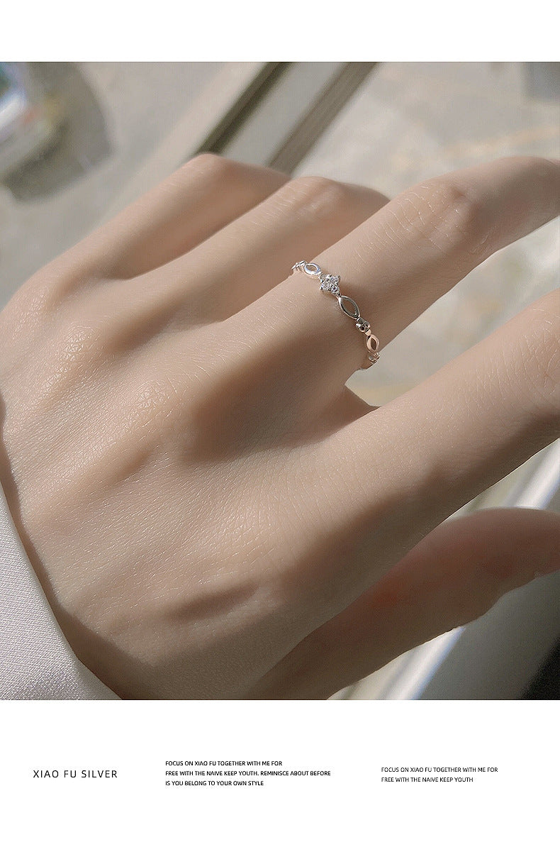 925 Silver Plated Fashion Distinctive Ring Women's Light Luxury Ins Simple Niche Design Ring Adjustable Opening of Index Finger