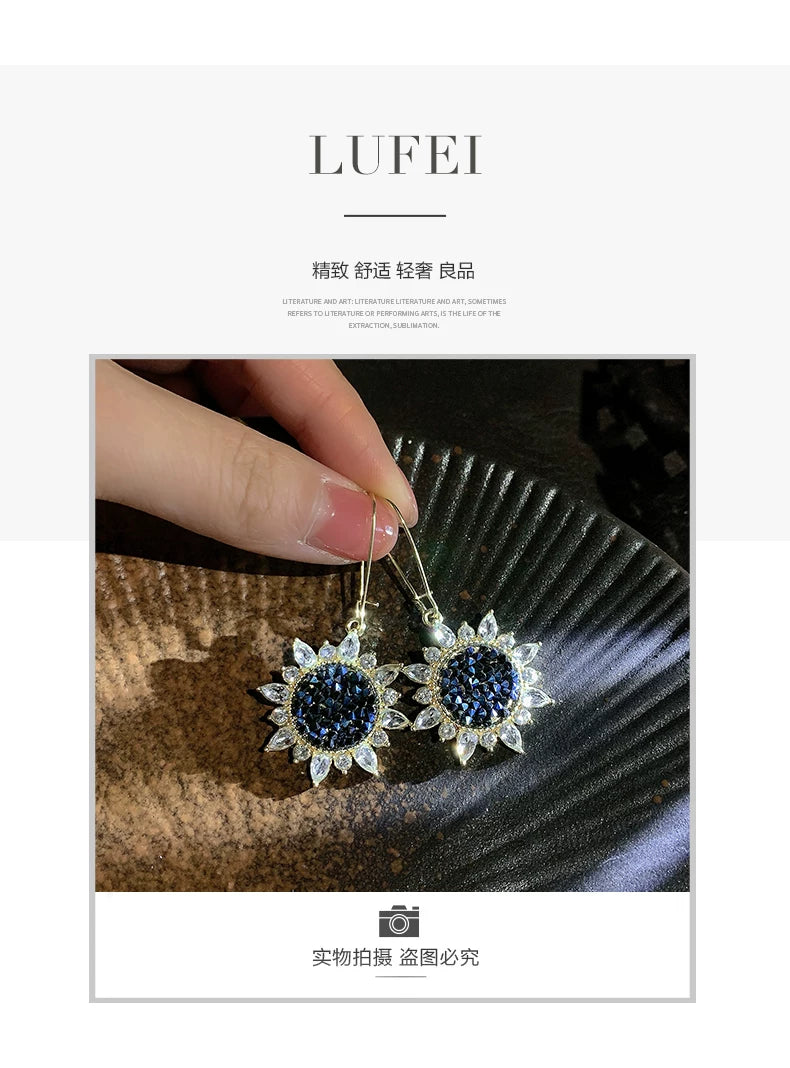 Autumn and Winter Earrings Korean Style Zircon Full Diamond Sunflower Hoop Earrings Design Trendy Internet Celebrity Earrings for Women Sparkling Diamond Circle