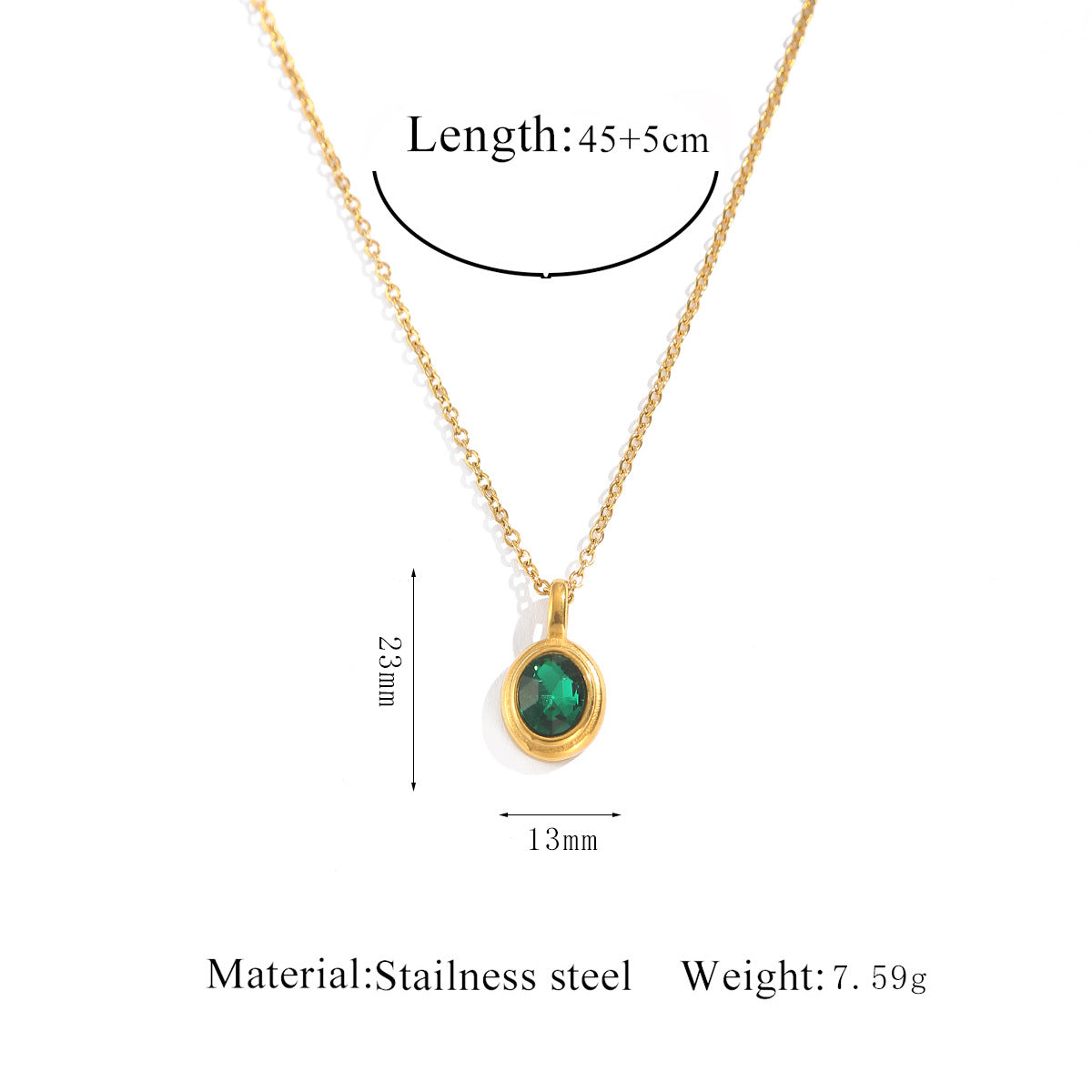 Stainless Steel French Style Ins Style Retro Oval Gem Necklace Women's Titanium Steel Light Luxury Niche Design Clavicle Chain
