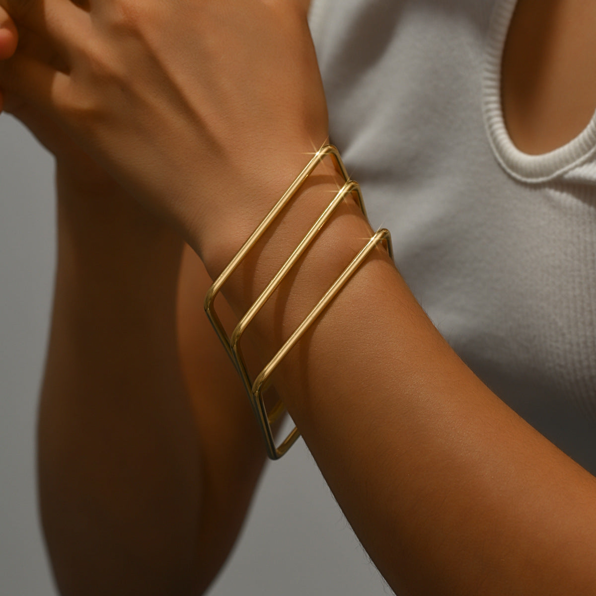 3-Piece Set of European and American Fashion Simple Stylish Generous Elegant Line Square Metal Bracelet Female Wholesale