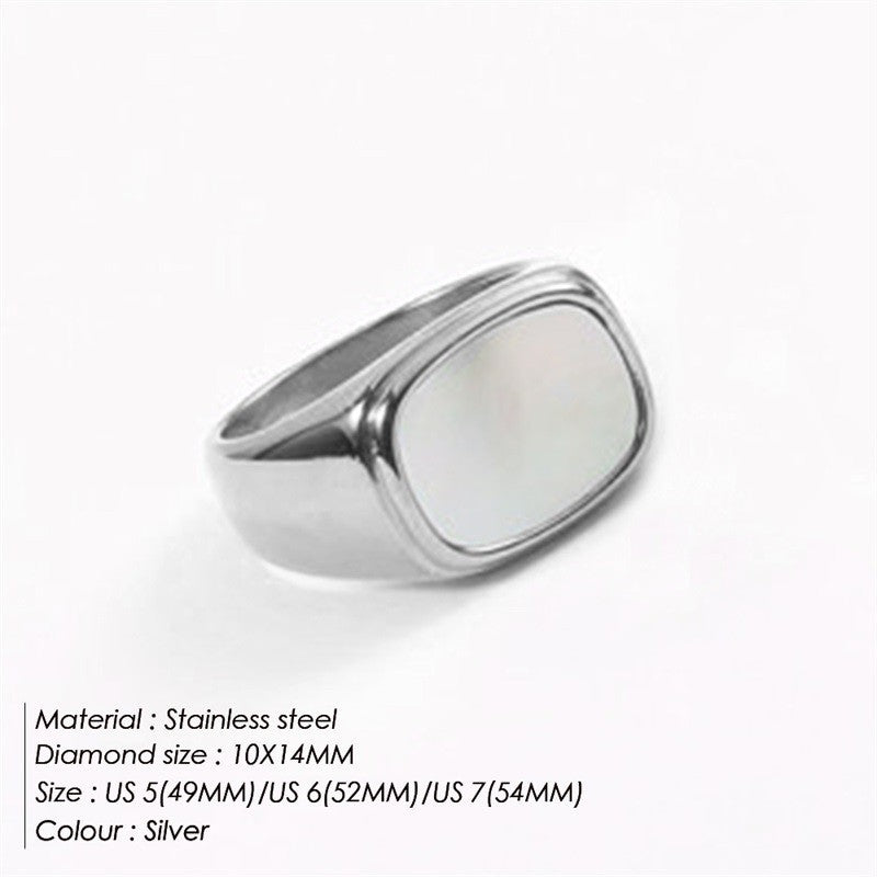 Niche Design Square White Mother-Of-Pearl Ring, Light Luxury Gold-Plated Index Finger Ring, Versatile and High-End Ring for Women