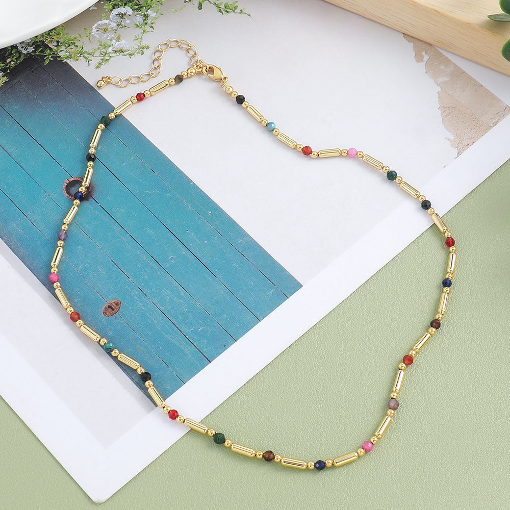 Lishan Versatile Bowknot Accessories Titanium Steel Metal Chain Series Layered Natural Stone Necklace Clavicle Chain for Women