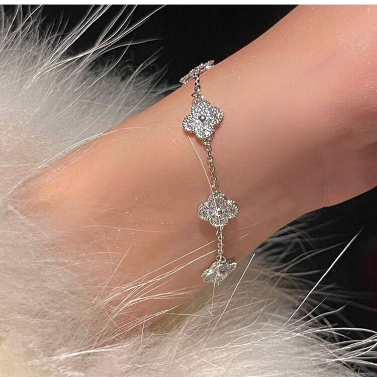 South Korea Ins Zircon Flower Leaf Bracelet Fashion Niche Design Sense Bracelet Light Luxury Shining Silver Bracelet suit