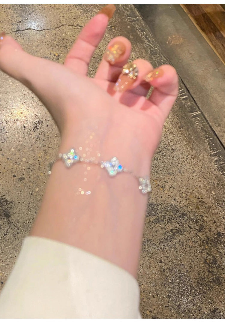 South Korea Ins Zircon Flower Leaf Bracelet Fashion Niche Design Sense Bracelet Light Luxury Shining Silver Bracelet suit