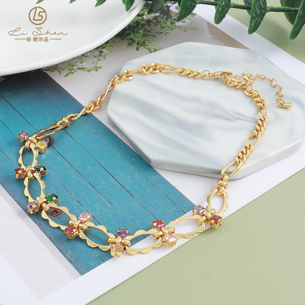 Lishan Versatile Bowknot Accessories Titanium Steel Metal Chain Series Layered Natural Stone Necklace Clavicle Chain for Women