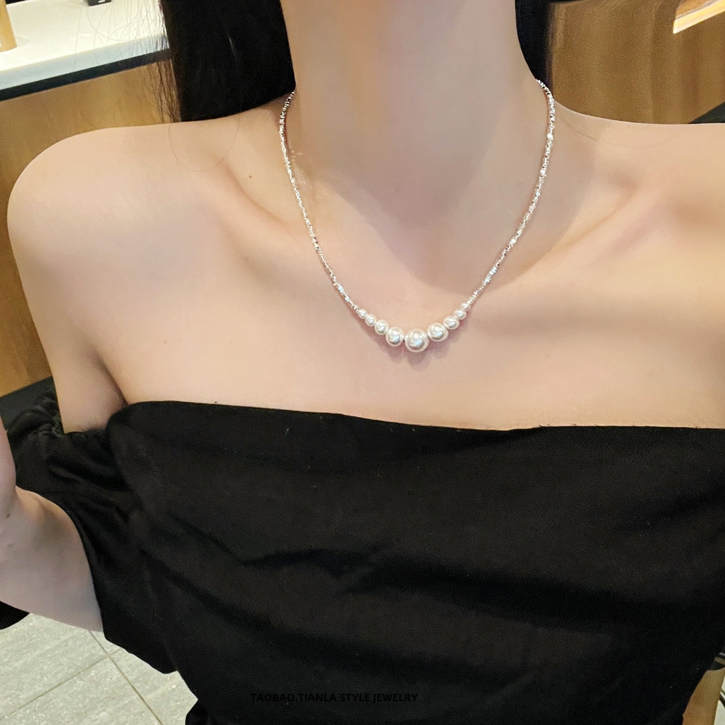 Broken Silver Pearl Necklace Women's Popular Accessible Luxury Niche Versatile Jewelry Design Clavicle Chain High-End Neck Necklace Accessories