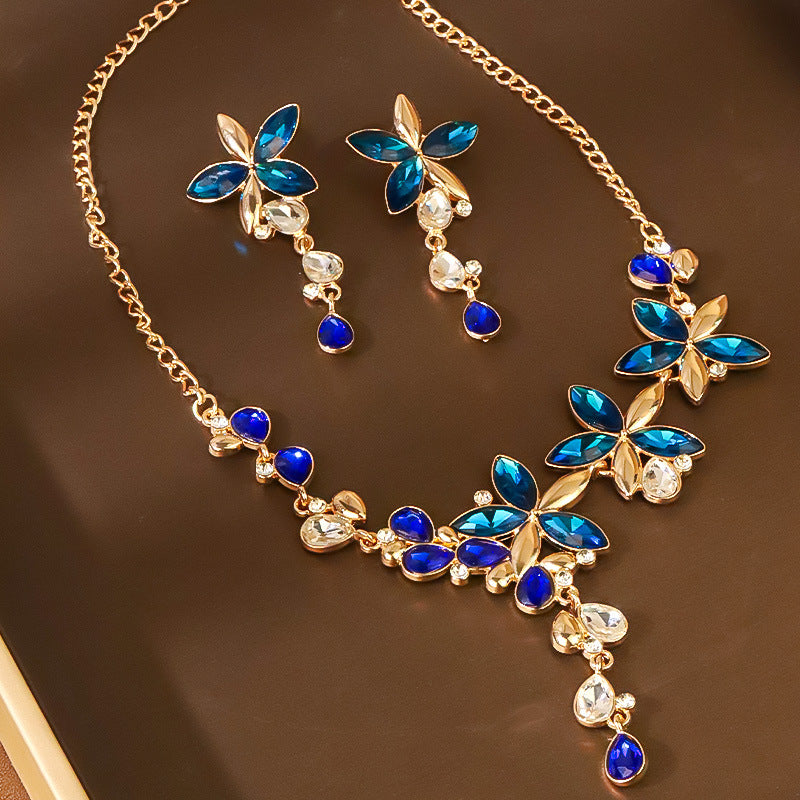 New Cross-border Exaggerated Retro Necklace suit Women Luxury Crystal Banquet Dress Accessories Collarbone Chain Factory Direct Sale